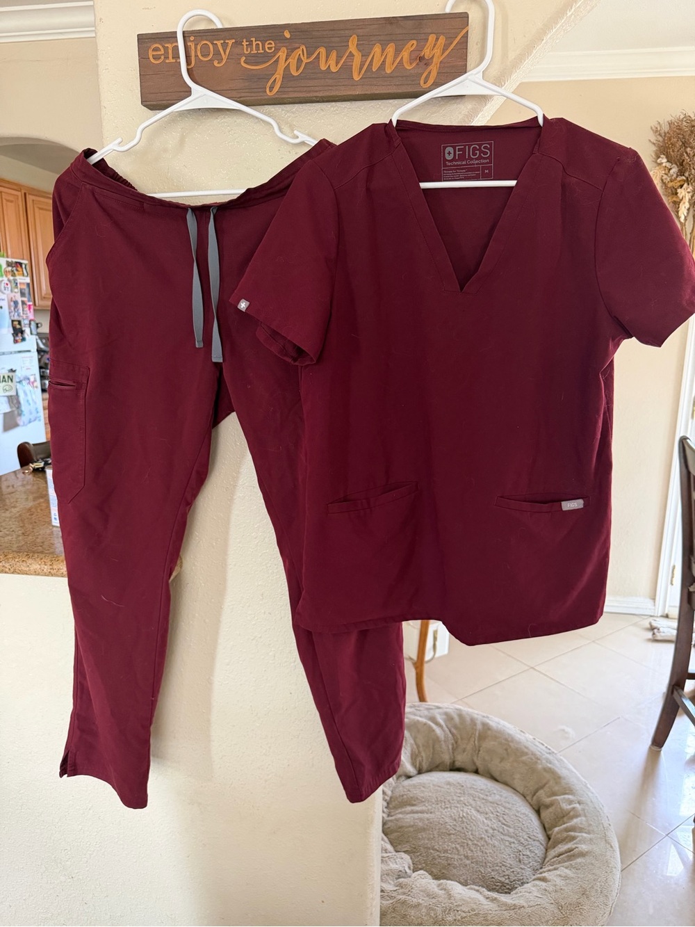 SELLING AS A SET -FIGS Women's V-Neck Scrub Top and Drawstring Pants in Burgundy